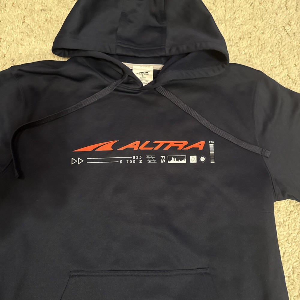 Altra Hoodie Mens Small Black Orange/Red Logo Running Fleece Pullover Sweatshirt